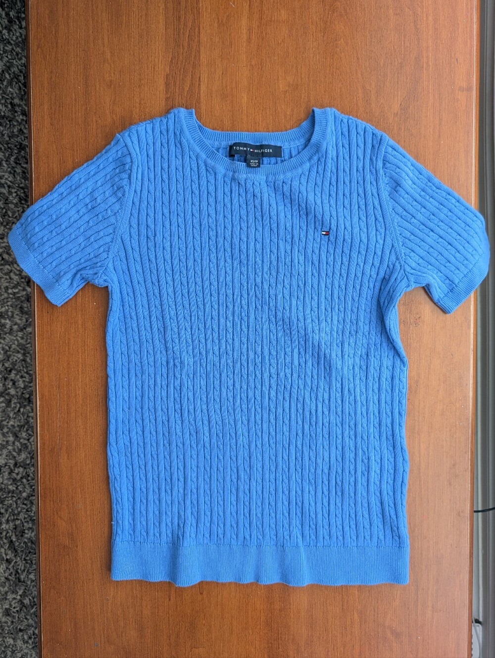 Tommy Hilfiger Bright Blue Cable-Knit Short Sleeve Crew Sweater